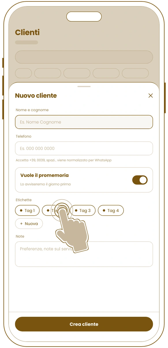 Nuova Immagine wireframe: new client form, choosing a tag