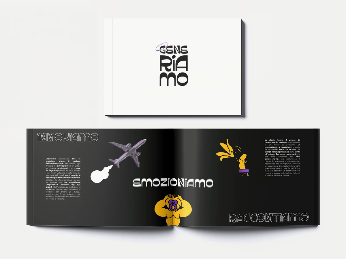 Clout Studio company profile, “Generiamo” cover and “Emozioniamo” spread