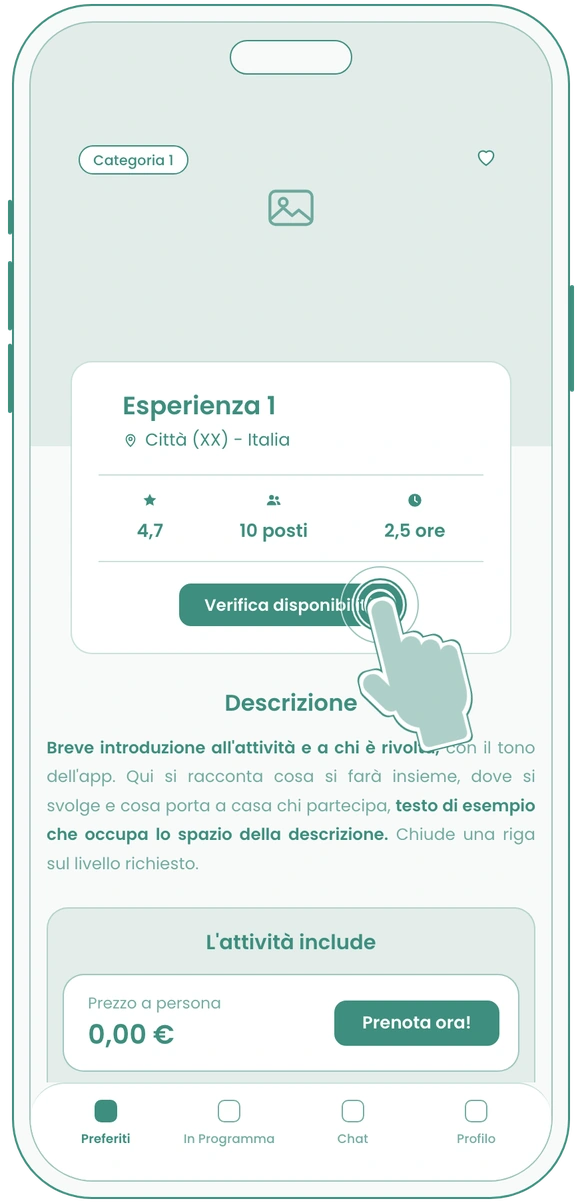 Vibly wireframe: experience detail, tapping Check availability